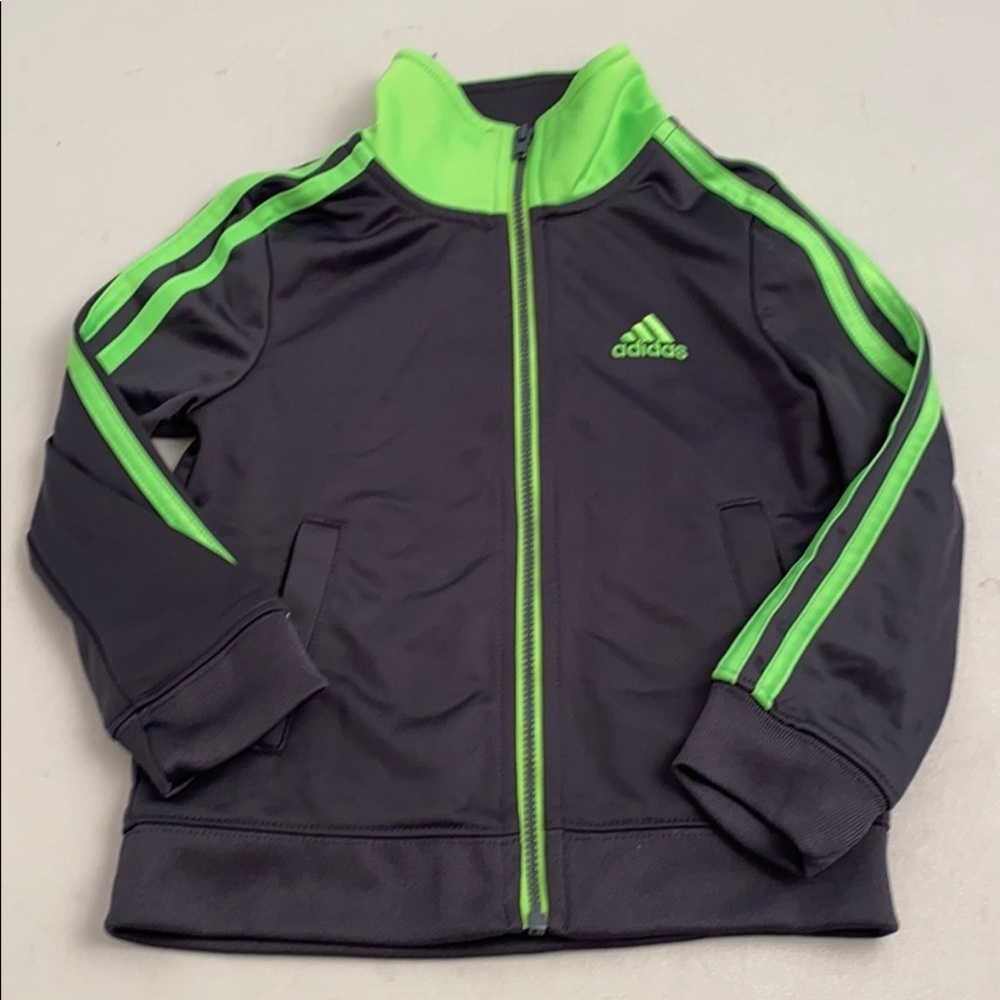 Adidas kids gray neon green full zip up sporty track jacket 2T